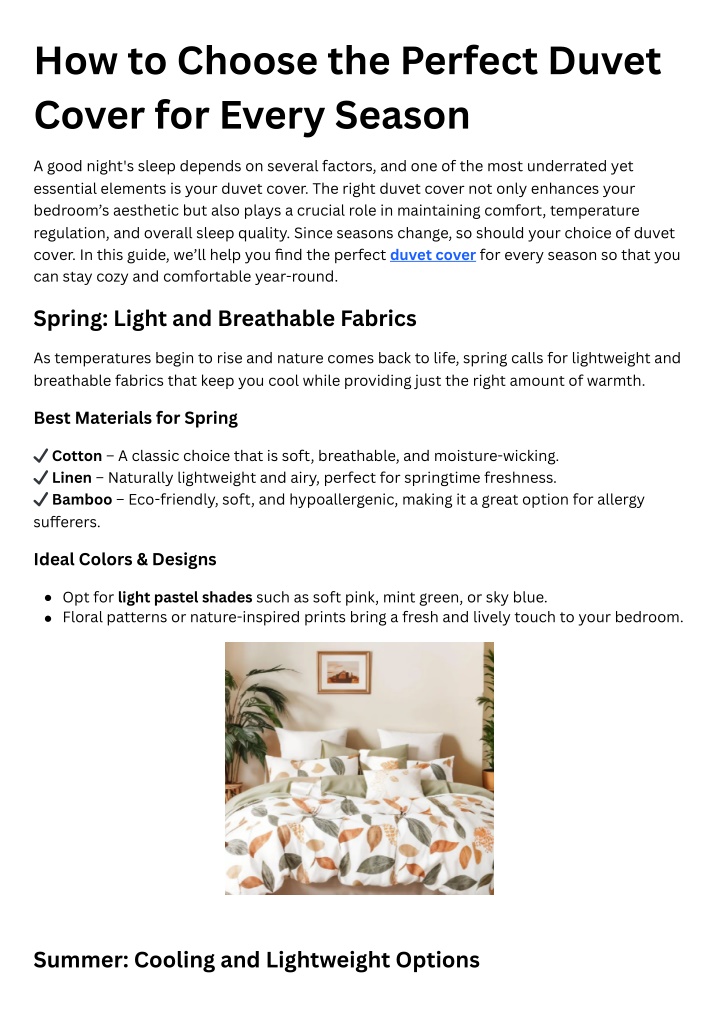 PPT - How to Choose the Perfect Duvet Cover for Every Season PowerPoint Presentation - ID:13957374