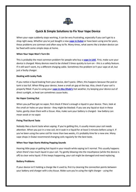Quick & Simple Solutions to Fix Your Vape Device. | PDF