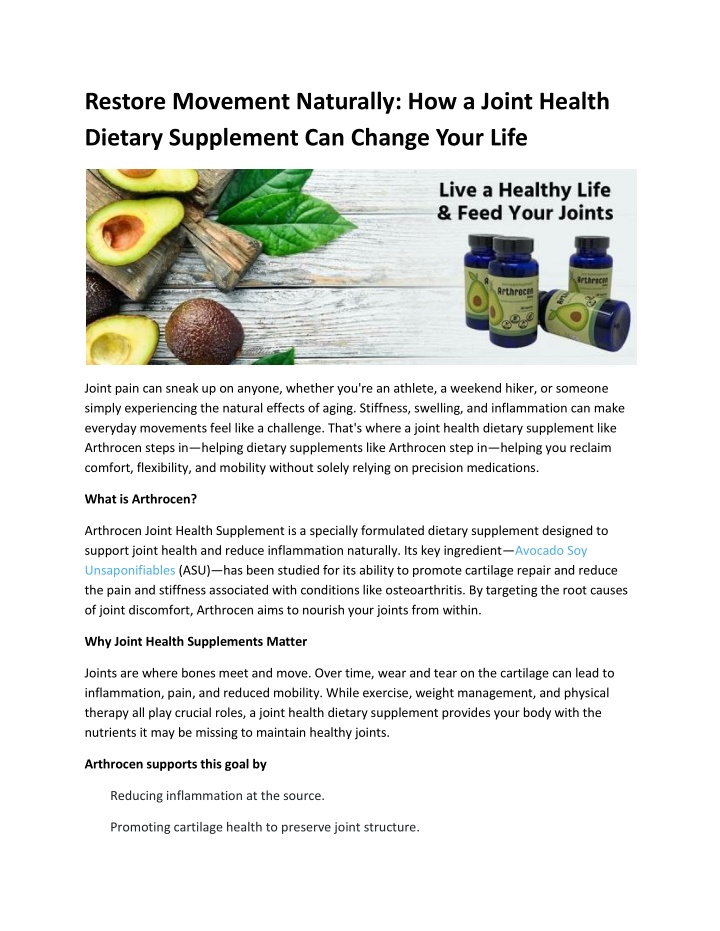 PPT - Arthrocen Avocado Soy Unsaponifiables (ASU) – Natural Joint Support Supplement PowerPoint Presentation - ID:14356291