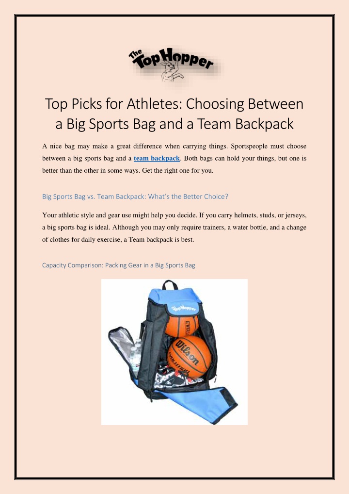 PPT - Top Picks for Athletes Choosing Between a Big Sports Bag and a Team Backpack PowerPoint Presentation - ID:14399718