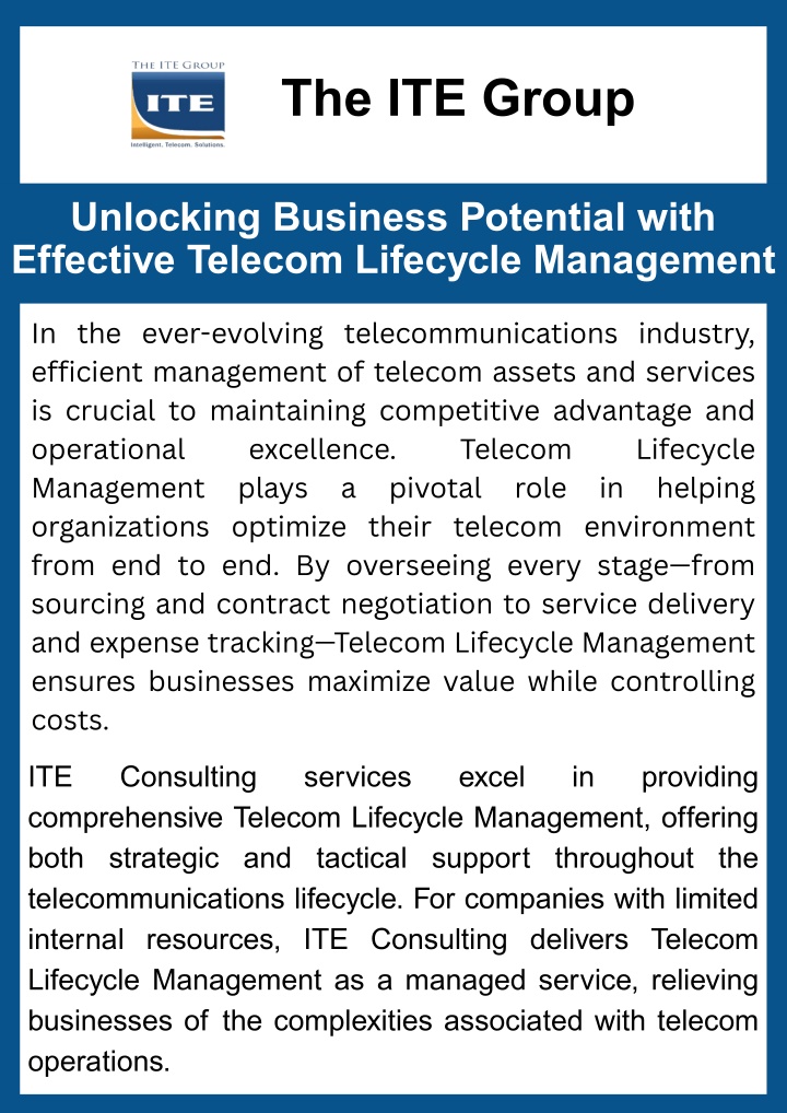 PPT - Unlocking Business Potential with Effective Telecom Lifecycle Management PowerPoint Presentation - ID:14481969