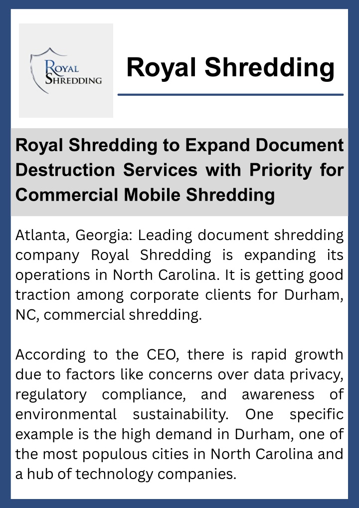 PPT - Royal Shredding to Expand Document Destruction Services with Priority for Commercial Mobile Shredding PowerPoint Presentation - ID:14451934