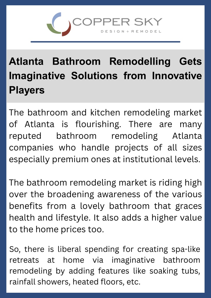 PPT - Atlanta Bathroom Remodelling Gets Imaginative Solutions from Innovative Players PowerPoint Presentation - ID:14508974