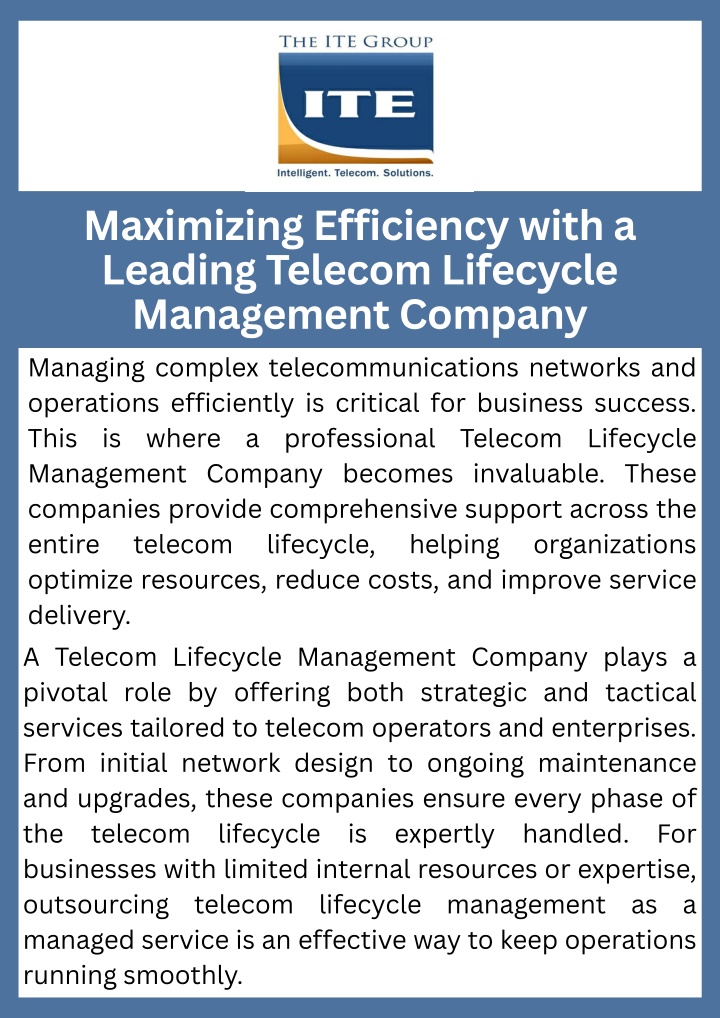 PPT - Maximizing Efficiency with a Leading Telecom Lifecycle Management Company PowerPoint Presentation - ID:14569415
