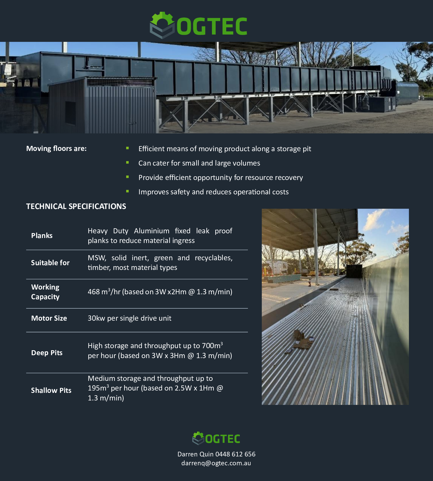 OGTEC Hydraulically Powered Moving Floor Pits | Australia