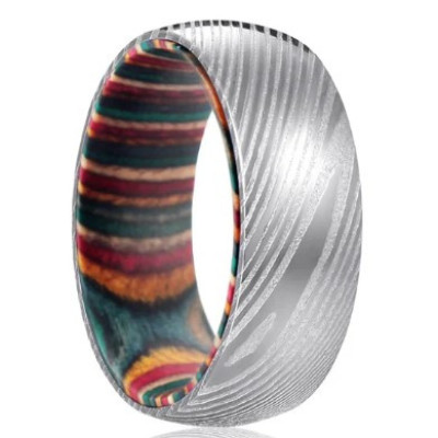 CURVE | Multi Color Wood, Silver Damascus Steel, Domed Profile Picture