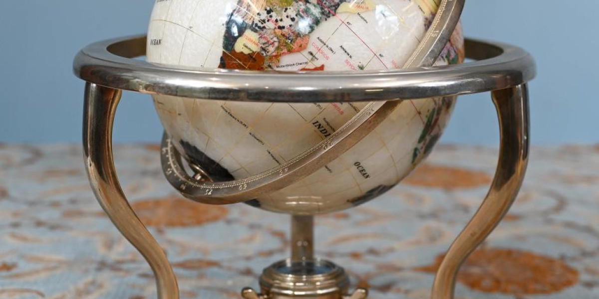 Enamel World Globe Gilt Cream Gemstone Map – A Refined Statement for Elegant Interiors