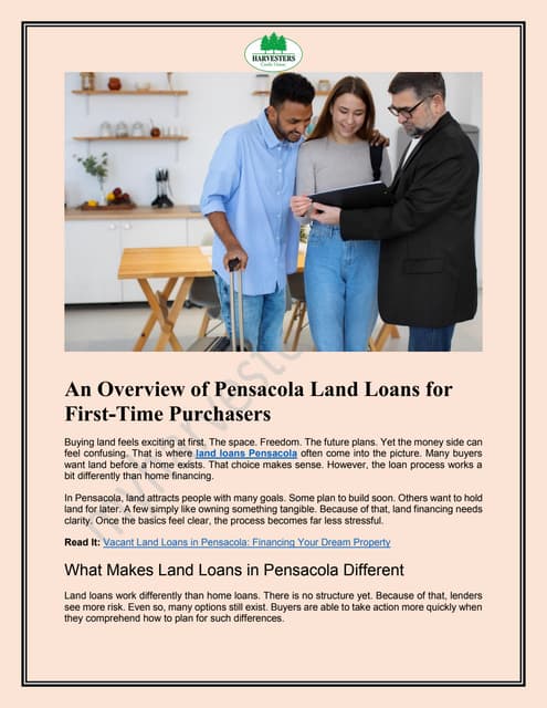An Overview of Pensacola Land Loans for First-Time Purchasers | PDF