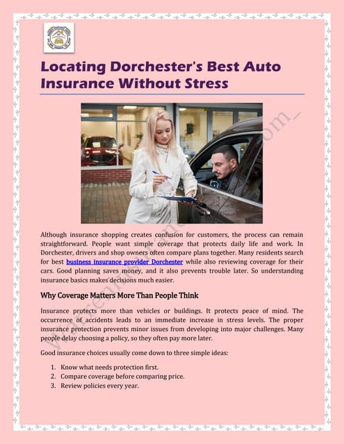 Locating Dorchester's Best Auto Insurance Without Stress. | PDF