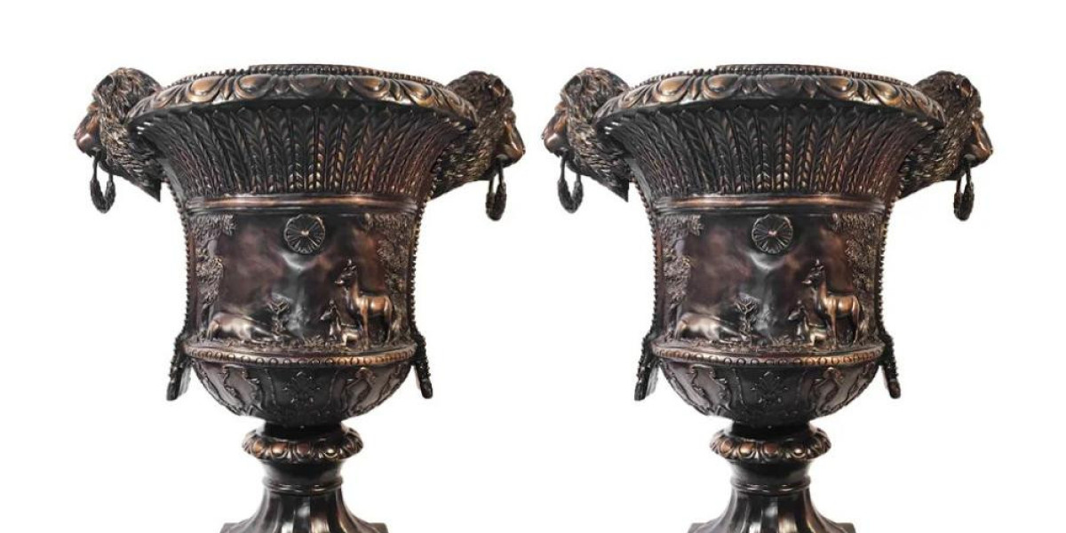 Pair Bronze Classical Urns – Italian Garden Statement Pieces