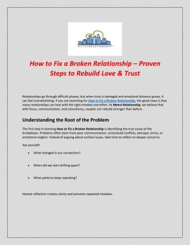 How to Fix a Broken Relationship – Proven Steps to Rebuild Love & Trust