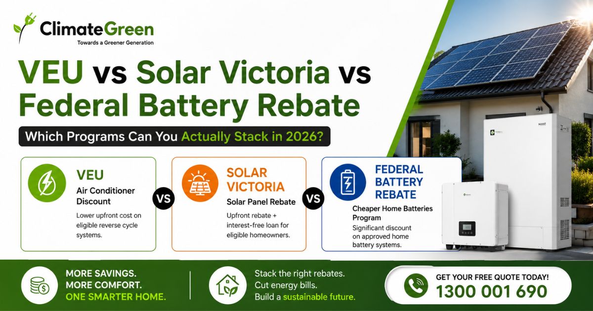 VEU vs Solar Victoria vs Federal Battery Rebate 2026