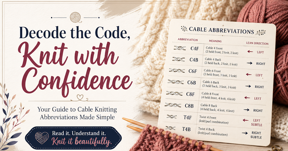 Cable Knitting Abbreviations Explained: C4F, C4B, C6F & More