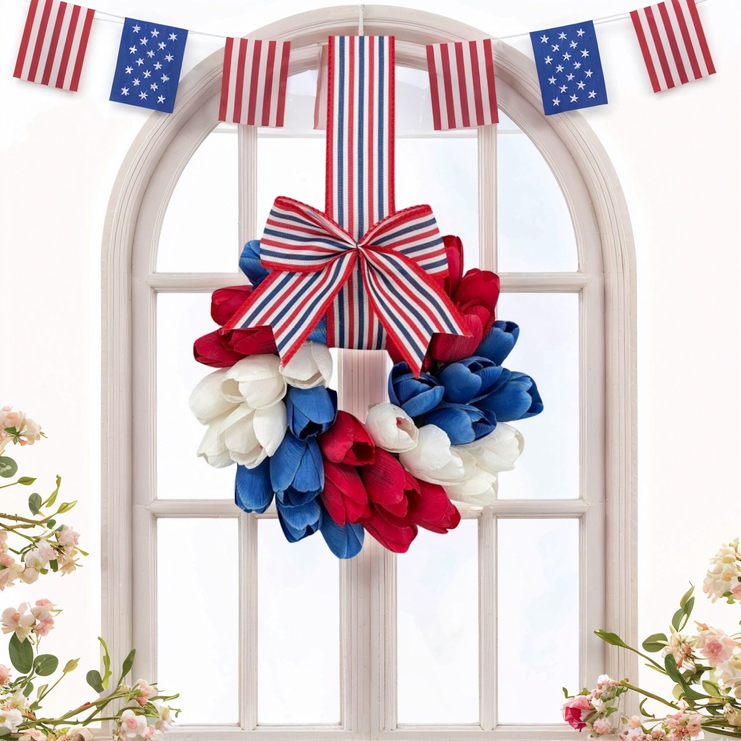 2026 American Independence Day Artificial Flower Wreath, Front Door Hanging Ornament, Festival Party Decor – cabinetwreaths.com