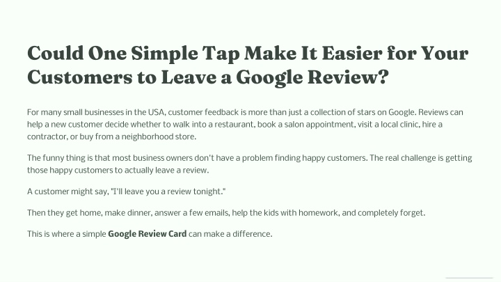 PPT - Could One Simple Tap Make It Easier for Your Customers to Leave a Google Review_ PowerPoint Presentation - ID:14902288