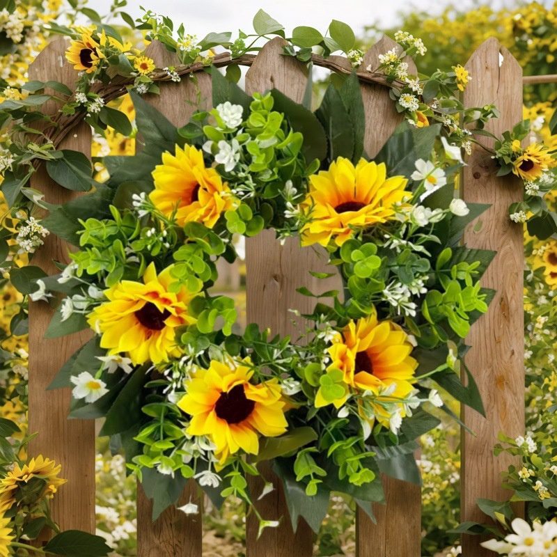 2026 New All-Season Sunflower Wreath, Artificial Flower Door Wall Hanging, Rustic Farmhouse Home & Window Decor – cabinetwreaths.com