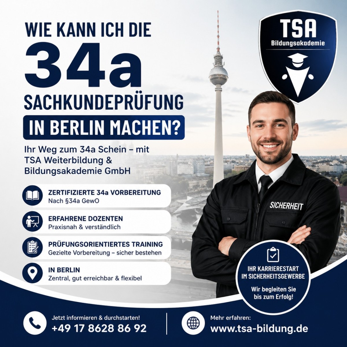 Wie kann ich die 34a Sachkundeprüfung in Berlin machen? – TSA Bildung
