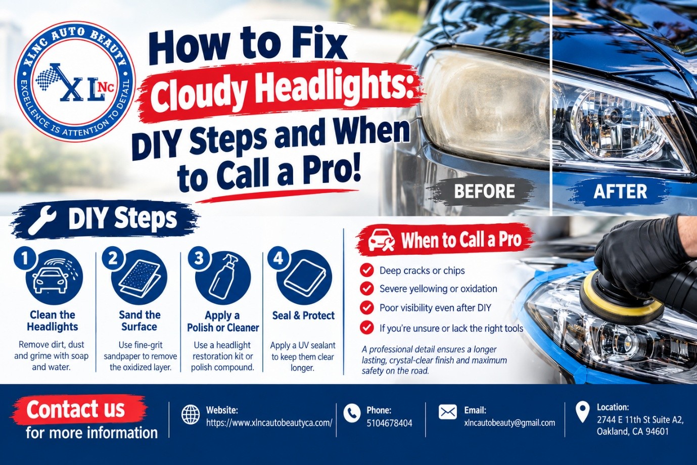 How to Fix Cloudy Headlights, DIY & Pro | XLNC Auto Beauty