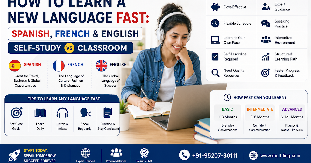 How to Learn a New Language Fast: Spanish, French & English, Self-Study vs Classroom
