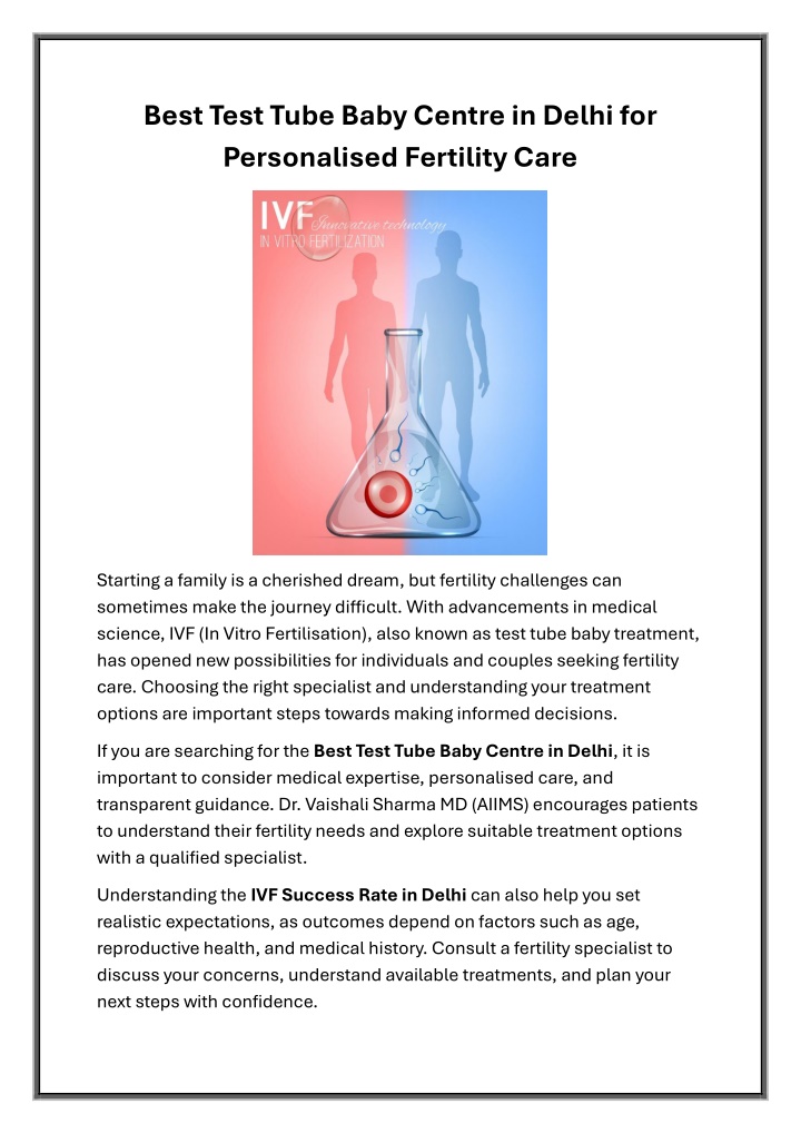 PPT - Best Test Tube Baby Centre in Delhi for Personalised Fertility Care PowerPoint Presentation - ID:14965608